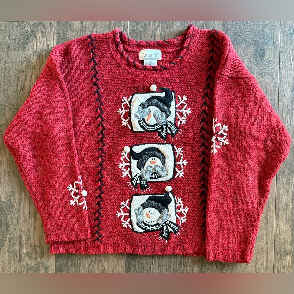 Festive Red Snowman Sweater by Mandal Bay Size M